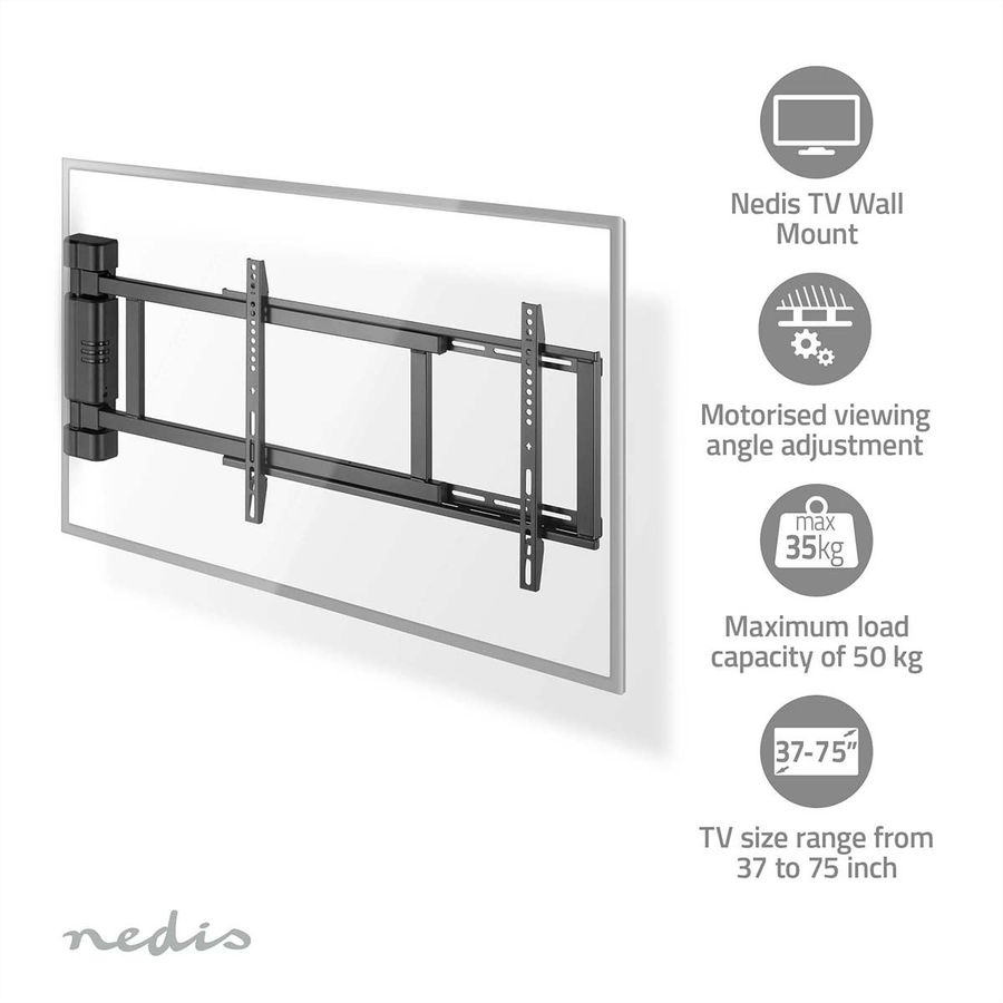 Nedis motorisierte TV-Wandhalterung 32–75" schwarz, Mur, 50 kg, orientable 170°