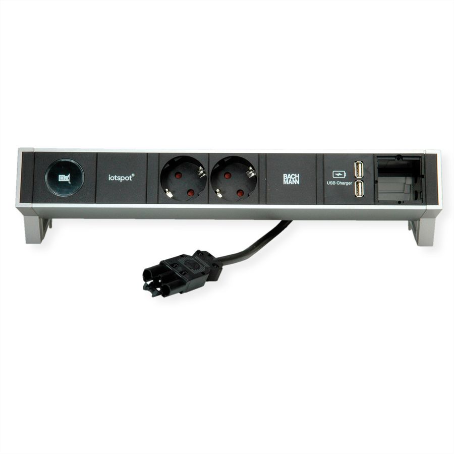BACHMANN DESK2 1xIOTspot 2xSchutzkontakt, USB Charger 1xABD 0,2m GST18, inox