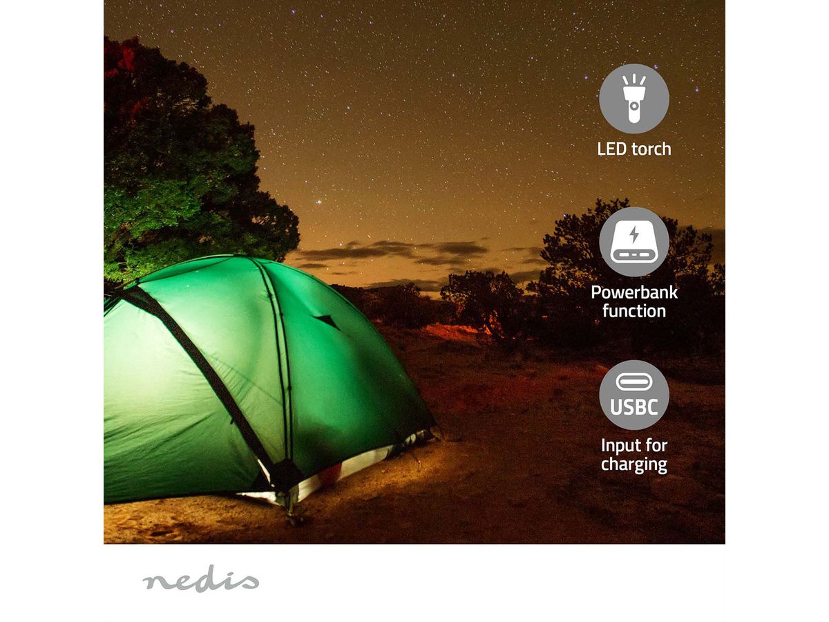 Radio d'urgence Nedis DAB FM avec manivelle, panneau solaire et batterie externe, Radio d'urgence portable pour les situations d'urgence, le camping et les activités de plein air