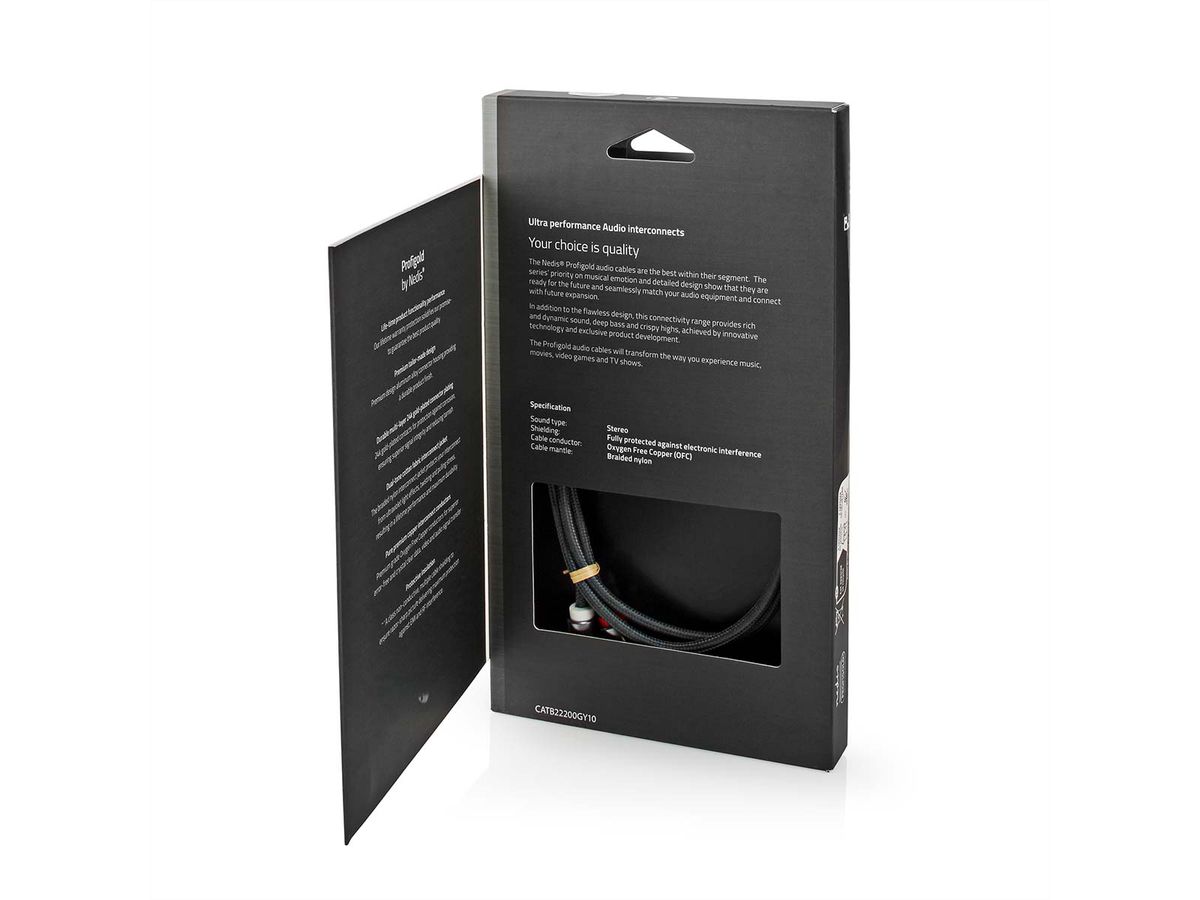 Nedis Stereo-Audiokabel, 1x Klinken ST, 2x Cinch ST, grau, 1 m