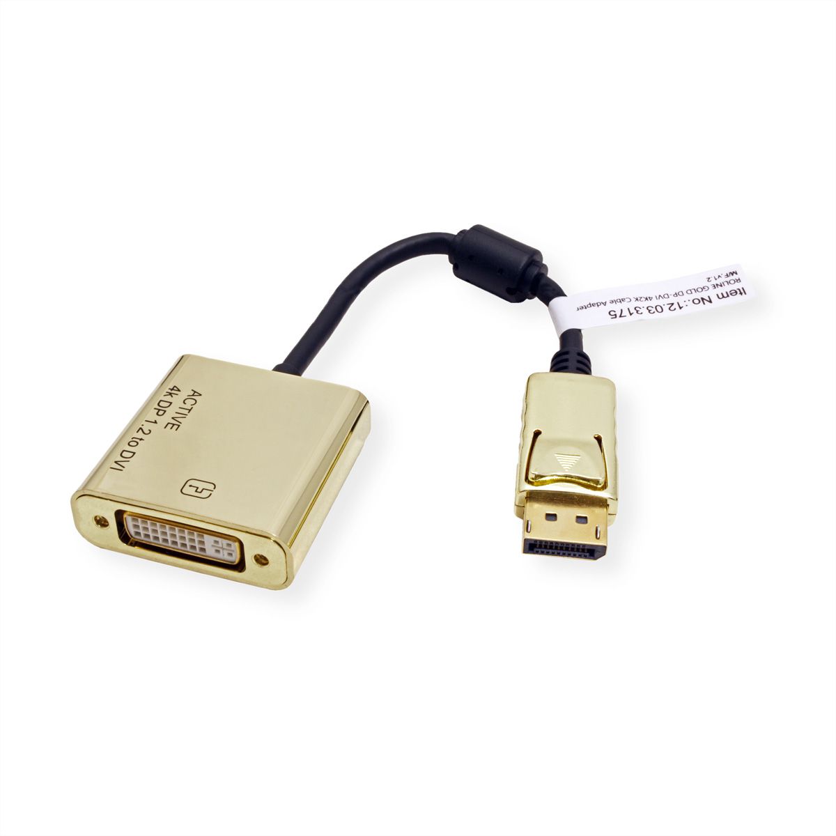 ROLINE GOLD 4K DisplayPort-DVI Adapter, Aktiv, v1.2, DP ST - DVI BU