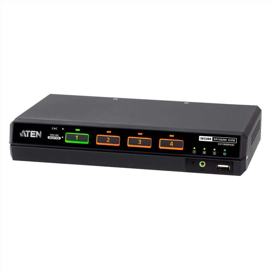 ATEN CS1184DPH4C Commutateur KVM sécurisé universel, 4 ports USB 5K DisplayPort/HDMI avec CAC