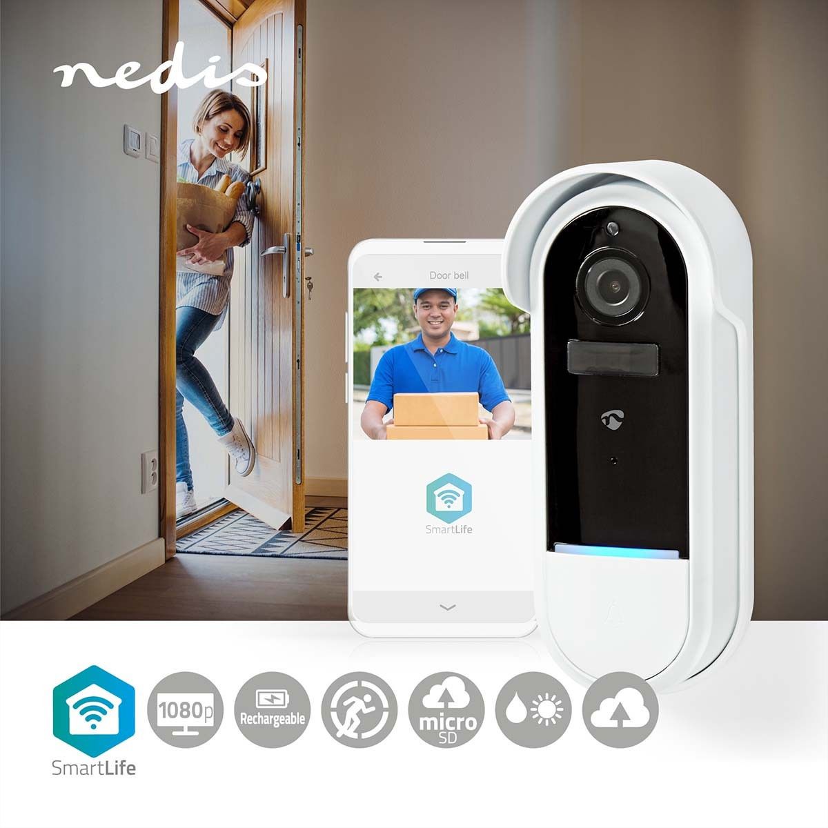 Nedis SmartLife Tür-Fenster-Sensor, Full HD 1080p,  IP54, Nachtsicht