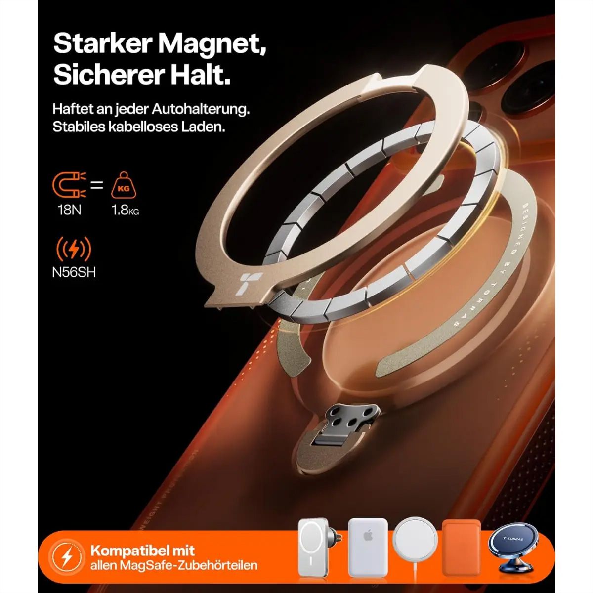 Torras Ostand Q3 Air Case, iPhone 17 Pro Max, MagSafe, orange