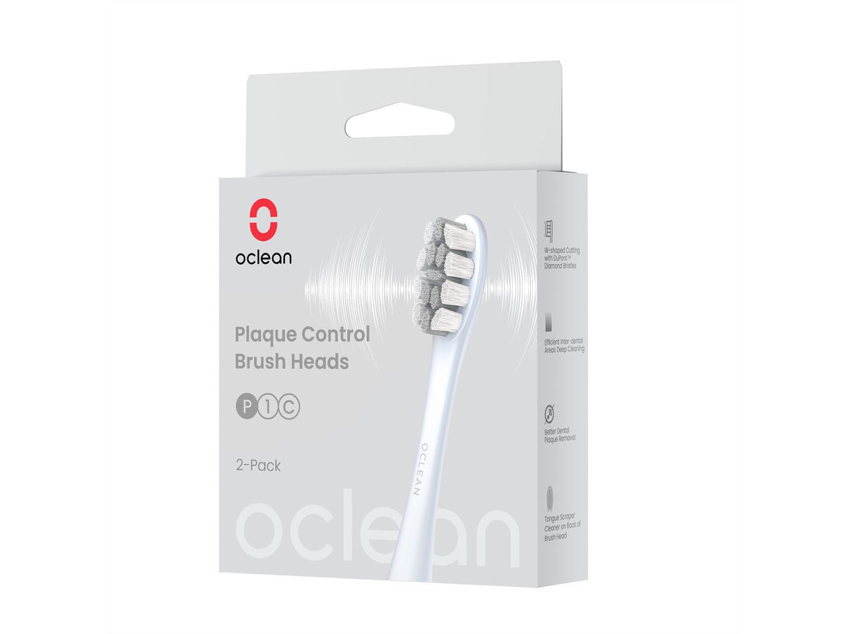 Oclean Ersatzkopf Plaque Control P1C9, X Pro digital silver, 2er Pack