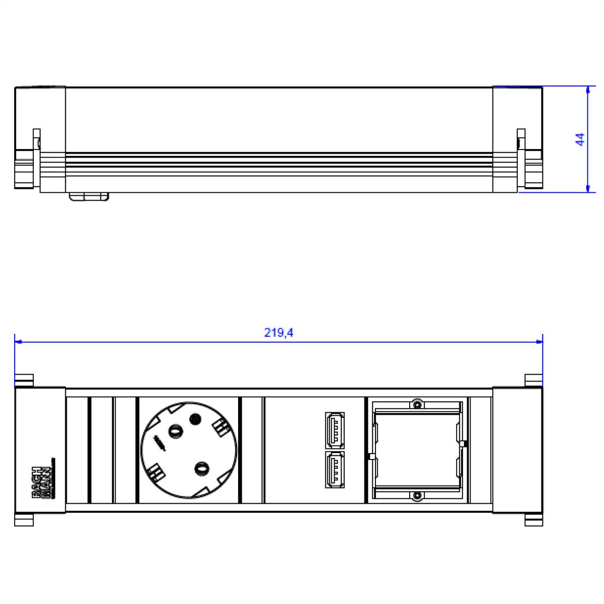 BACHMANN POWER FRAME Small 1x Schutzkontakt 1x USB Charger 1x ABD