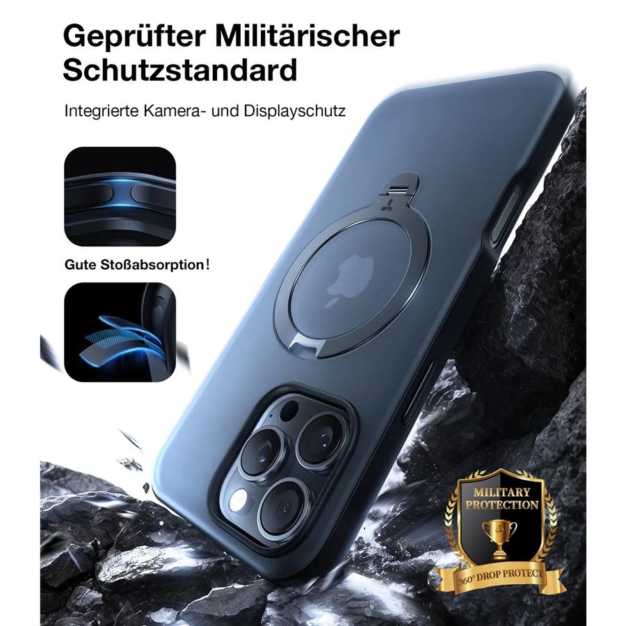 Torras UPRO Ostand Spin Schutzhülle, iPhone 16 Pro, MagSafe, schwarz