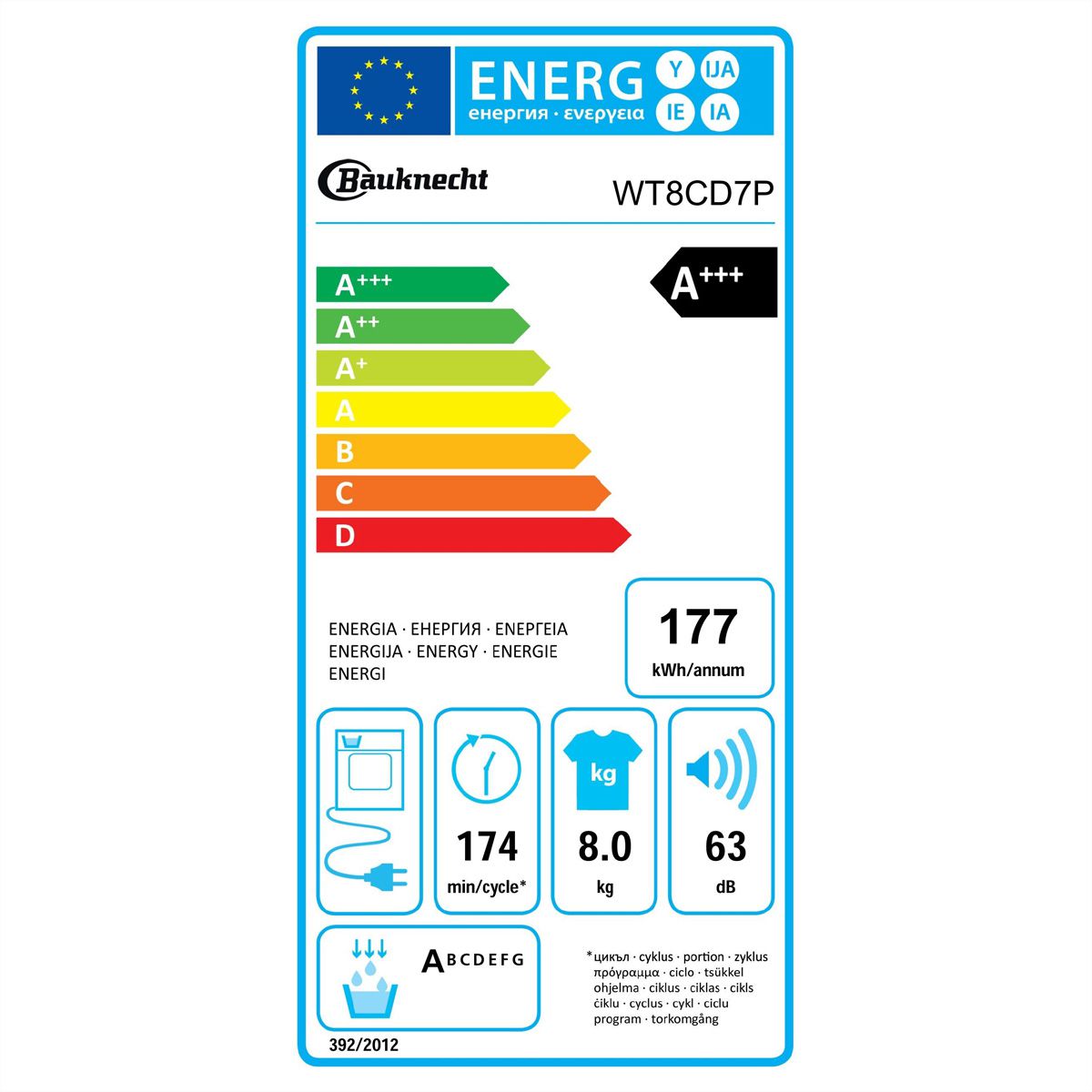 Bauknecht Sèche-linge WT8CD7P , 8kg, A+++