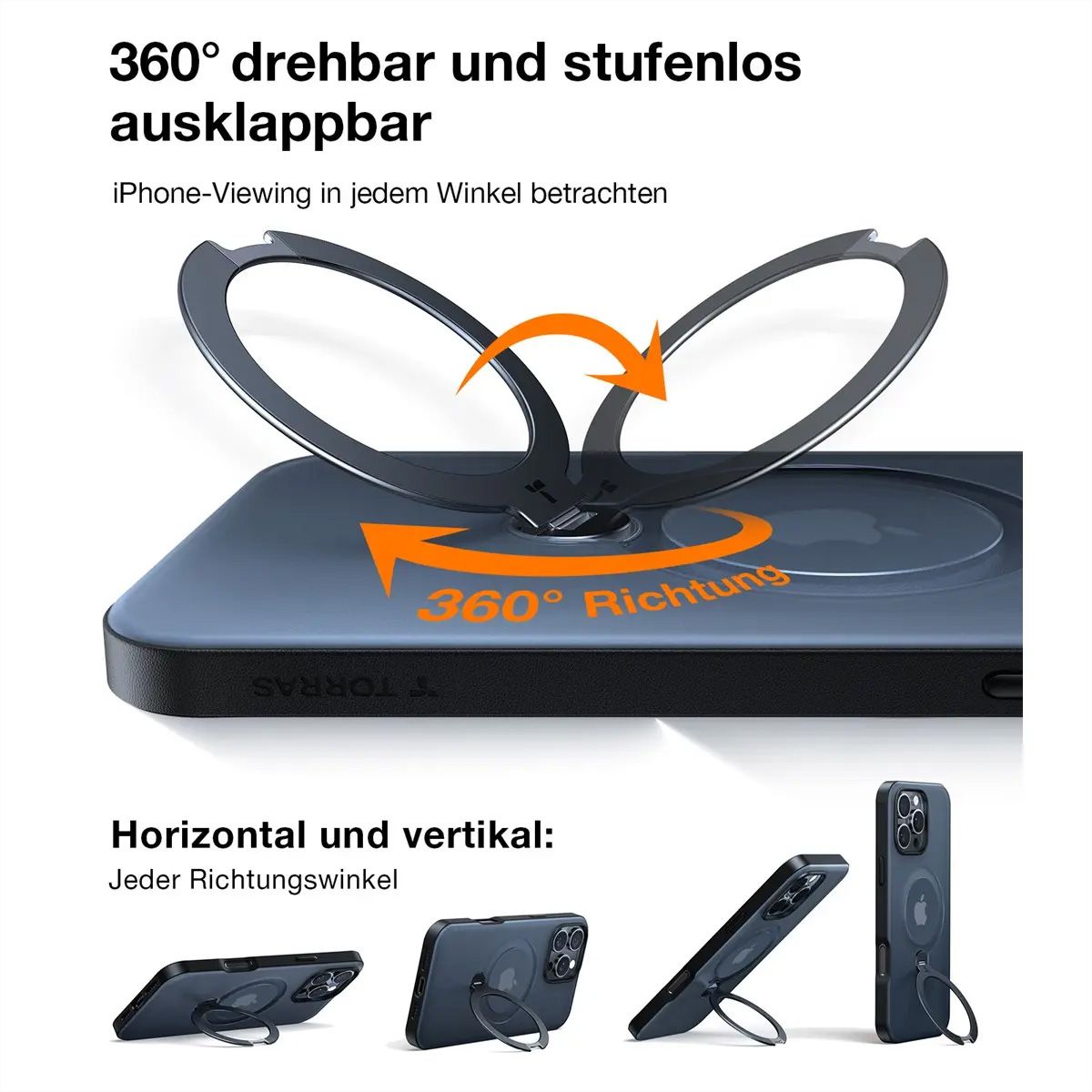 Torras UPRO Ostand Spin Schutzhülle, iPhone 16 Pro, MagSafe, schwarz
