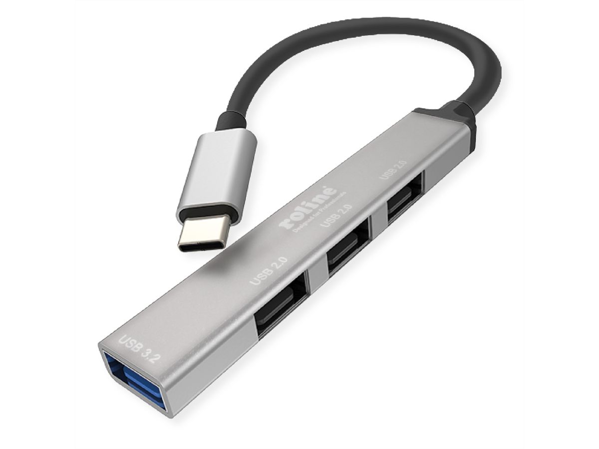 ROLINE Hub USB 3.2 Gen 1, 4 ports, câble de connexion type C