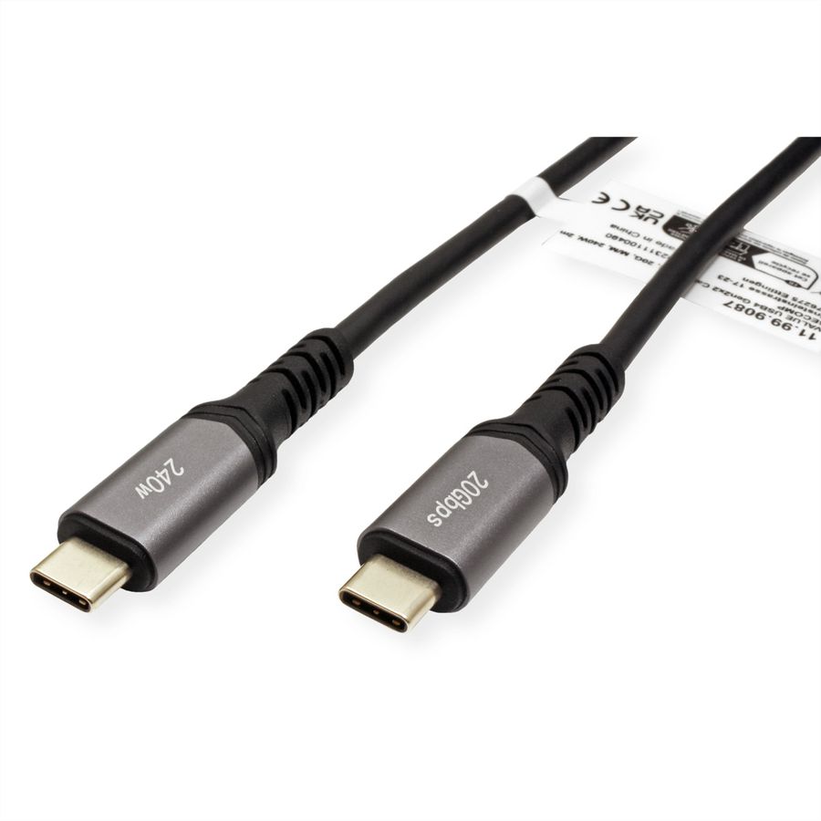 VALUE Câble USB4 Gen2x2, C–C, M/M, 4K UHD-1, 20Gbit/s, 240W, noir, 2 m