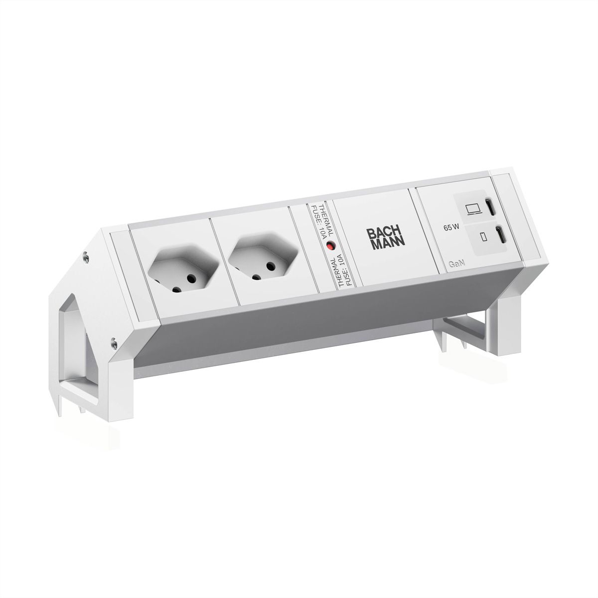 BACHMANN DESK2 ALU WHITE 2xCH 90°, 1xUSB C/C 65W L=0,2m RAL9010