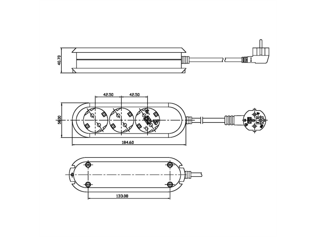 BACHMANN SMART Steckdosenleiste 3x Schutzkontakt, weiß, 3 m