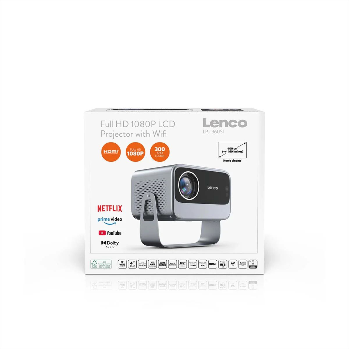 Lenco LPJ-960SI Full HD 1080p LCD-Projektor mit WLAN, , Silber