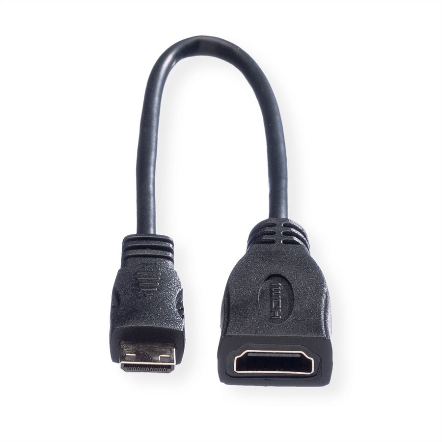 ROLINE HDMI High Speed Kabel mit Ethernet, HDMI BU - Mini HDMI ST, 0,15 m