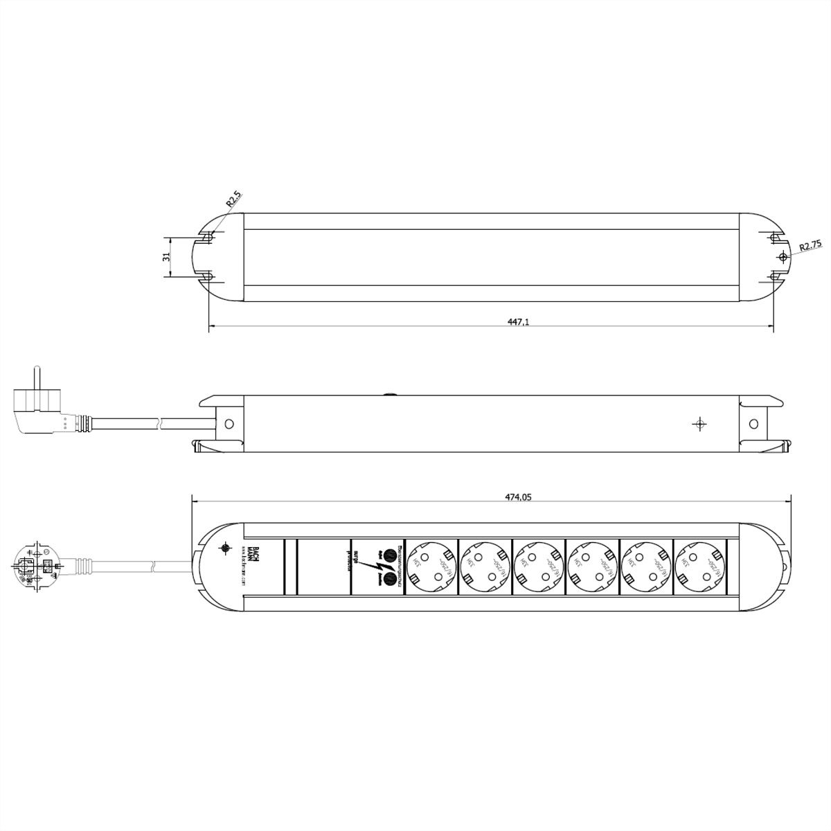BACHMANN PRIMO 6xCEE7/3 1xSPD courant 2,0m CEE7/7