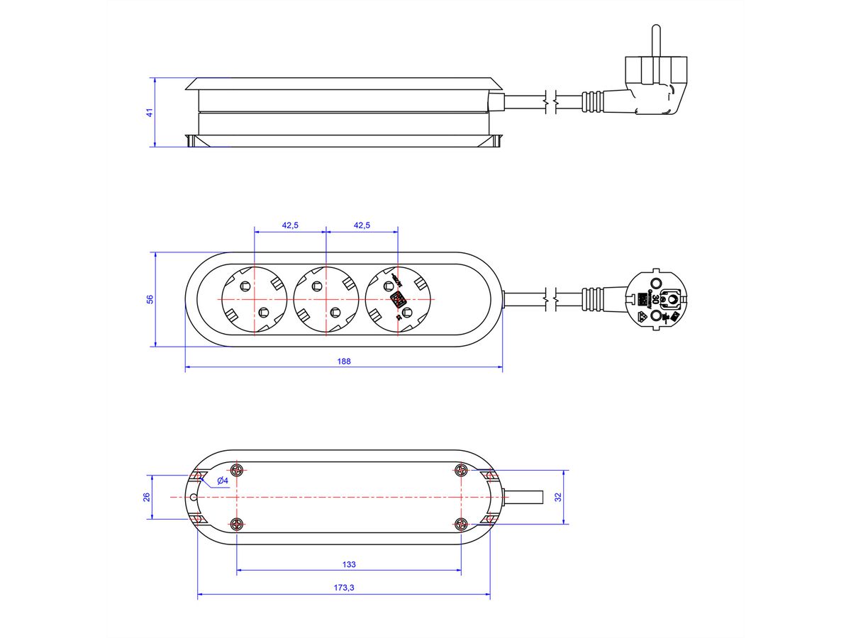 BACHMANN SMART Steckdosenleiste 3x CEE7/3 braun, 3x Schutzkontakt