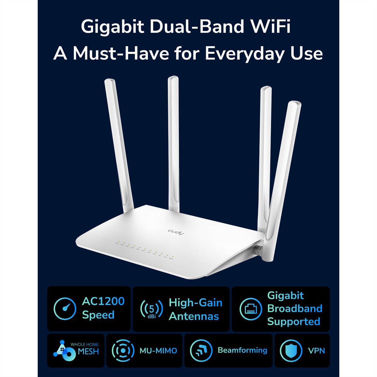 CUDY WR1300 AC1200 Routeur WiFi Mesh, Gigabit