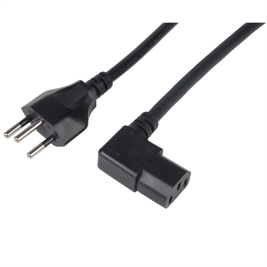 VALUE Netzkabel T12 auf C13, 90° links abgewinkelt, schwarz, 2m