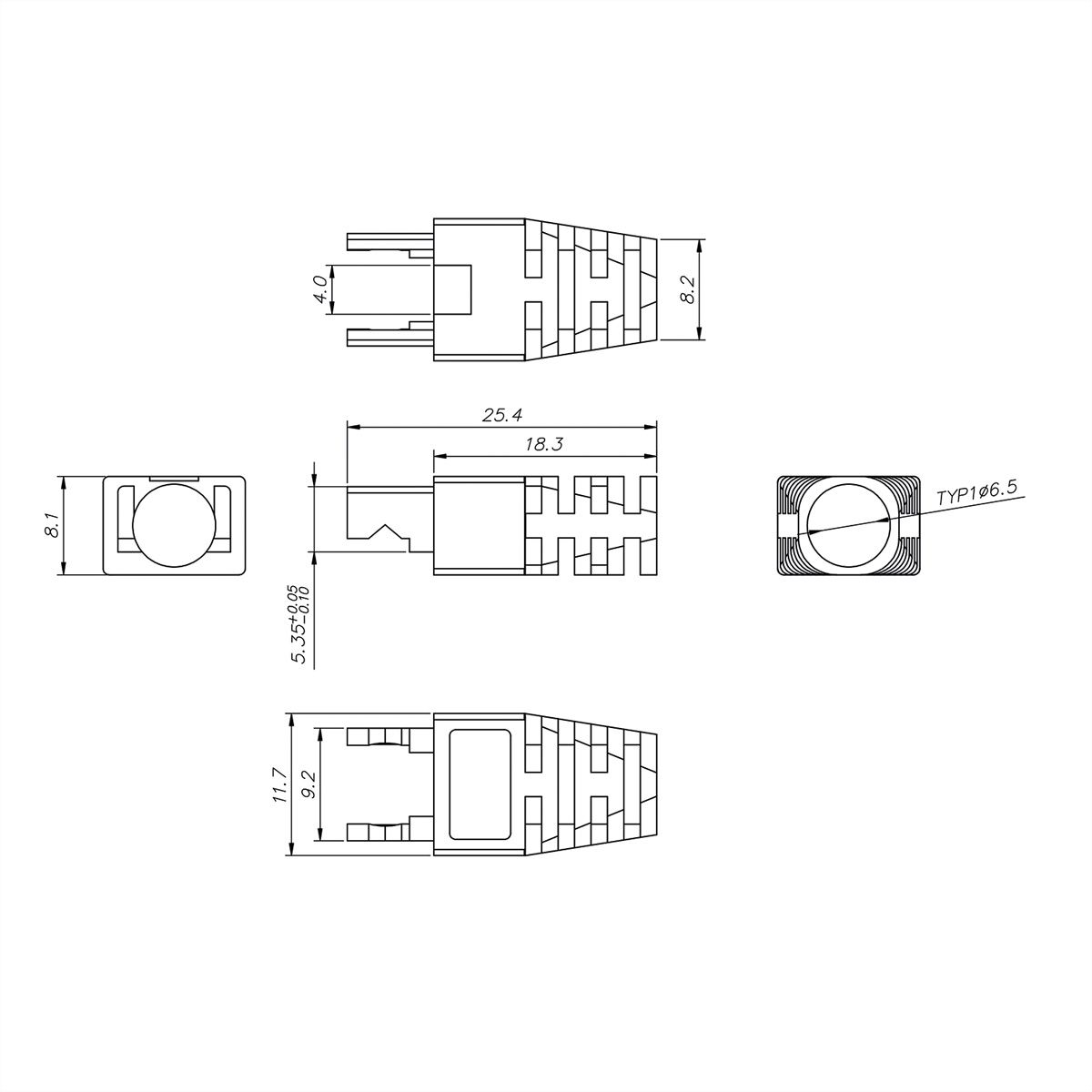 ROLINE Knickschutztülle für RJ-45, 10 St., für Durchgangs-Stecker 21.17.3146/.3147, transparent