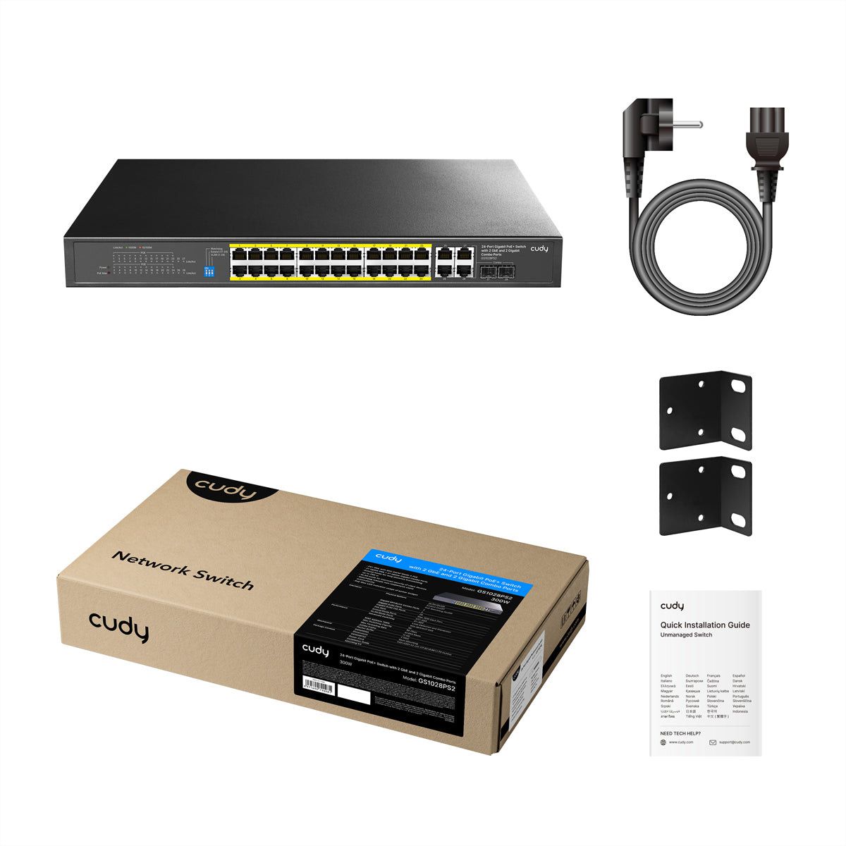 CUDY GS1018PS2 16-Port Gigabit Switch PoE+, 2x RJ45 Uplink, 2x SFP, 200W