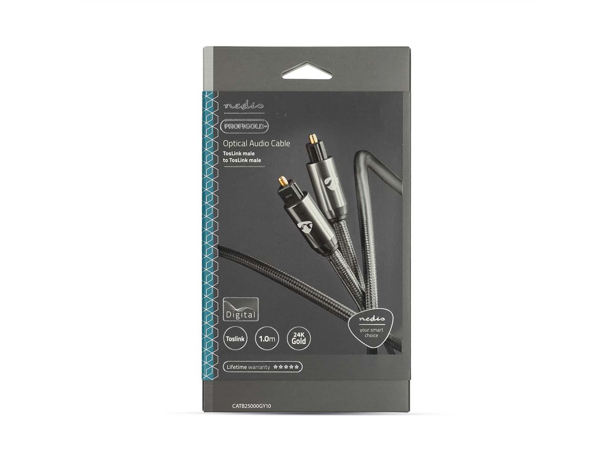 Nedis Optisches Audiokabel, 2x Toslink, ST/ST, grau, 1 m