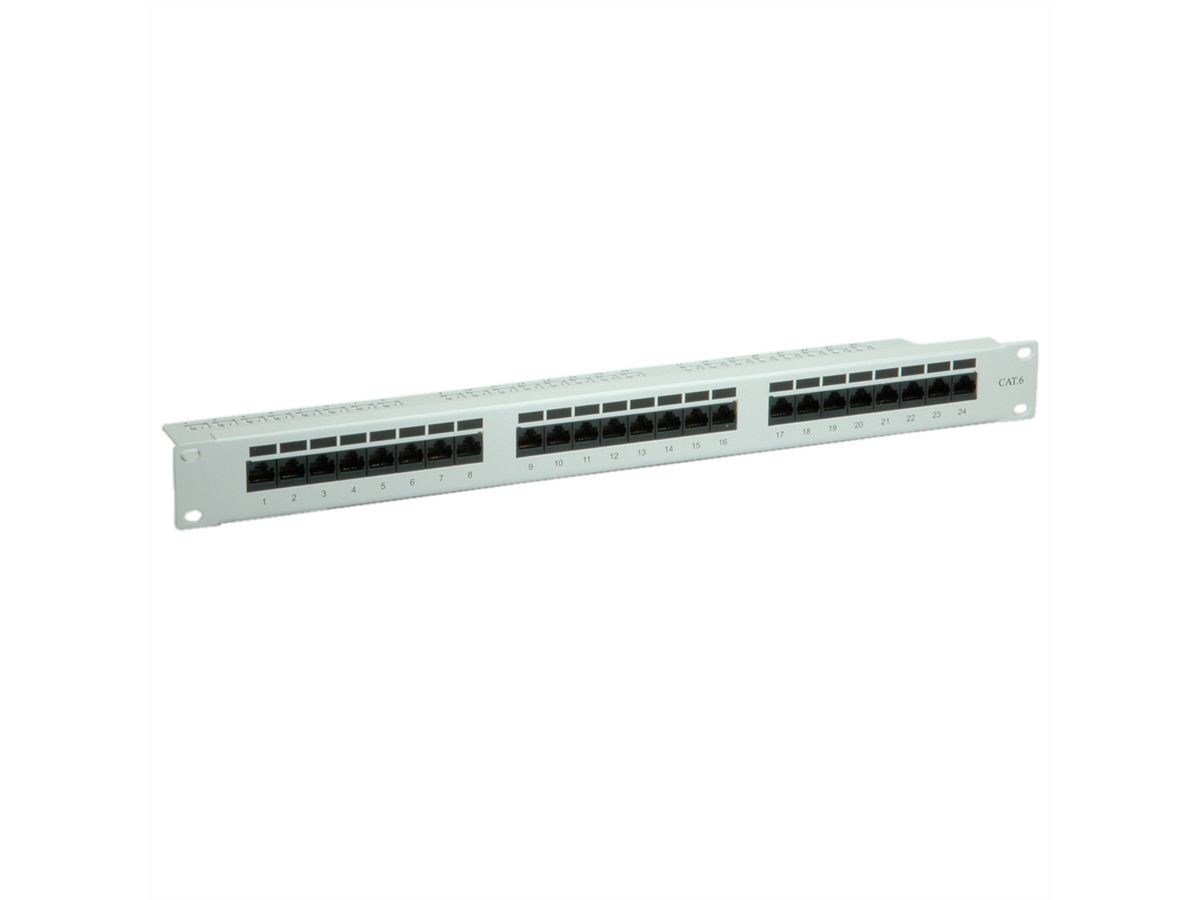 VALUE Kat.6 (Class E) 19"-Patchpanel, 24P, ungeschirmt, grau