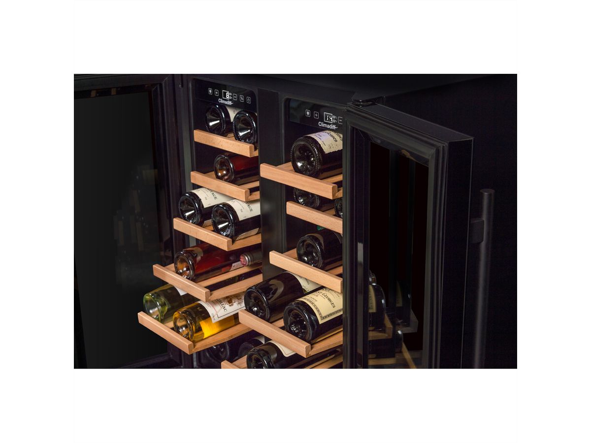 Climadiff Armoire à vin CBU40D1B, encastrable, 2 zones, 40 bouteilles