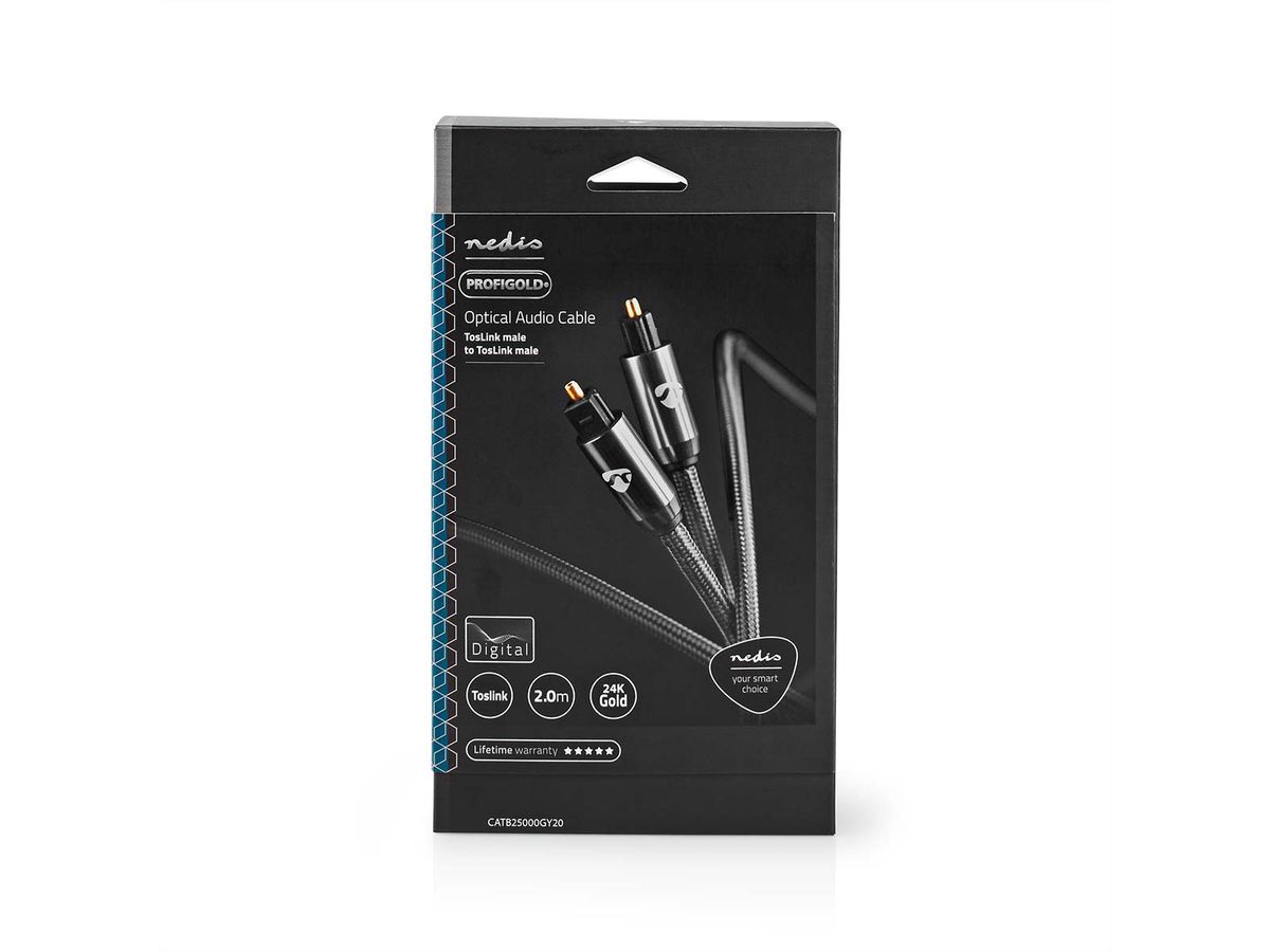 Nedis Optisches Audiokabel, 2x Toslink, ST/ST, grau, 2 m