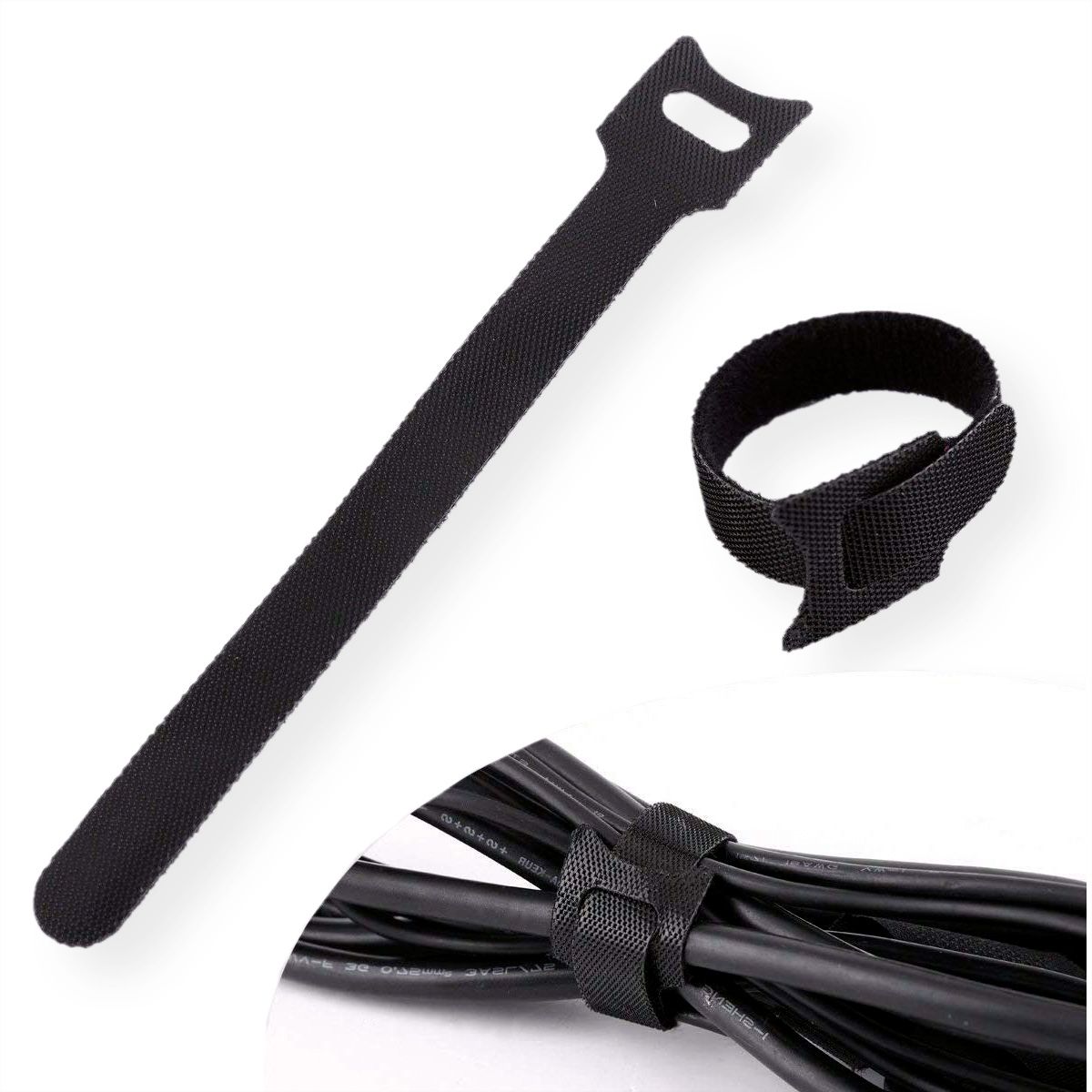 VALUE Bande auto-agrippante avec languette, par 20, noir, 15 cm