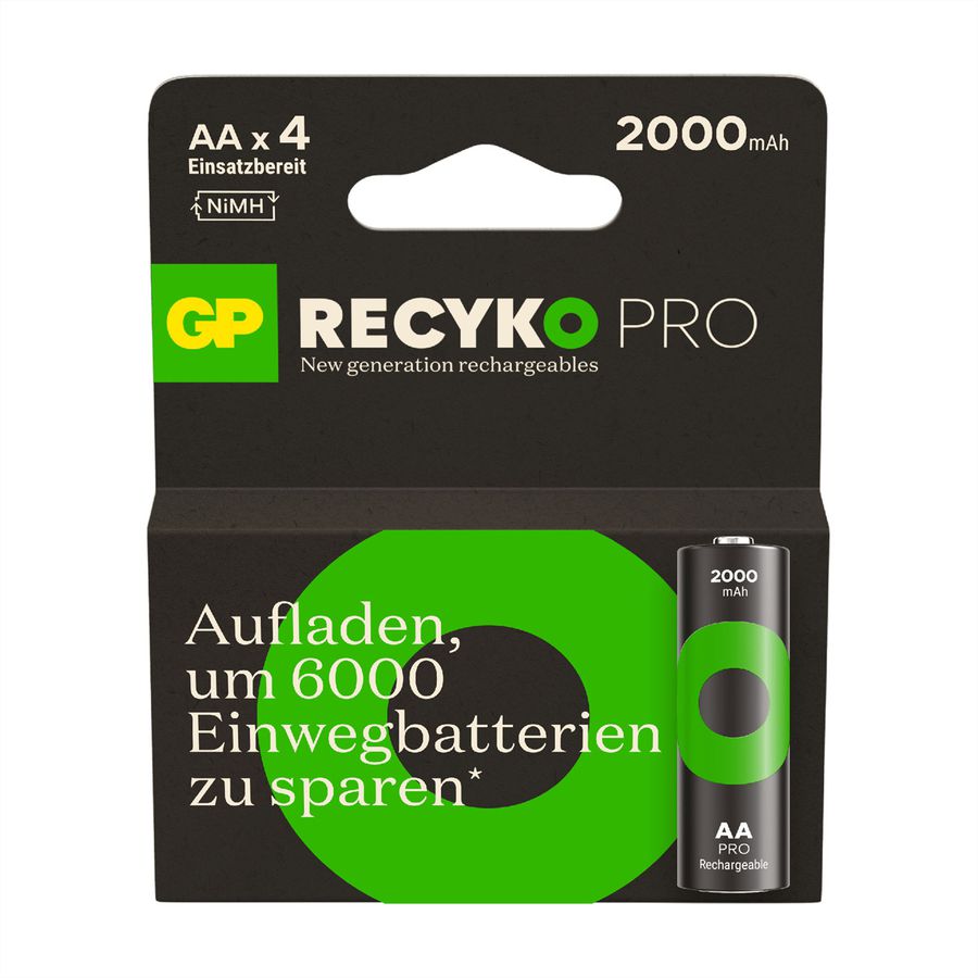 GP Batteries Recyko+ Pro, Akku 4xAA, 2000 mAh, 1,2 V