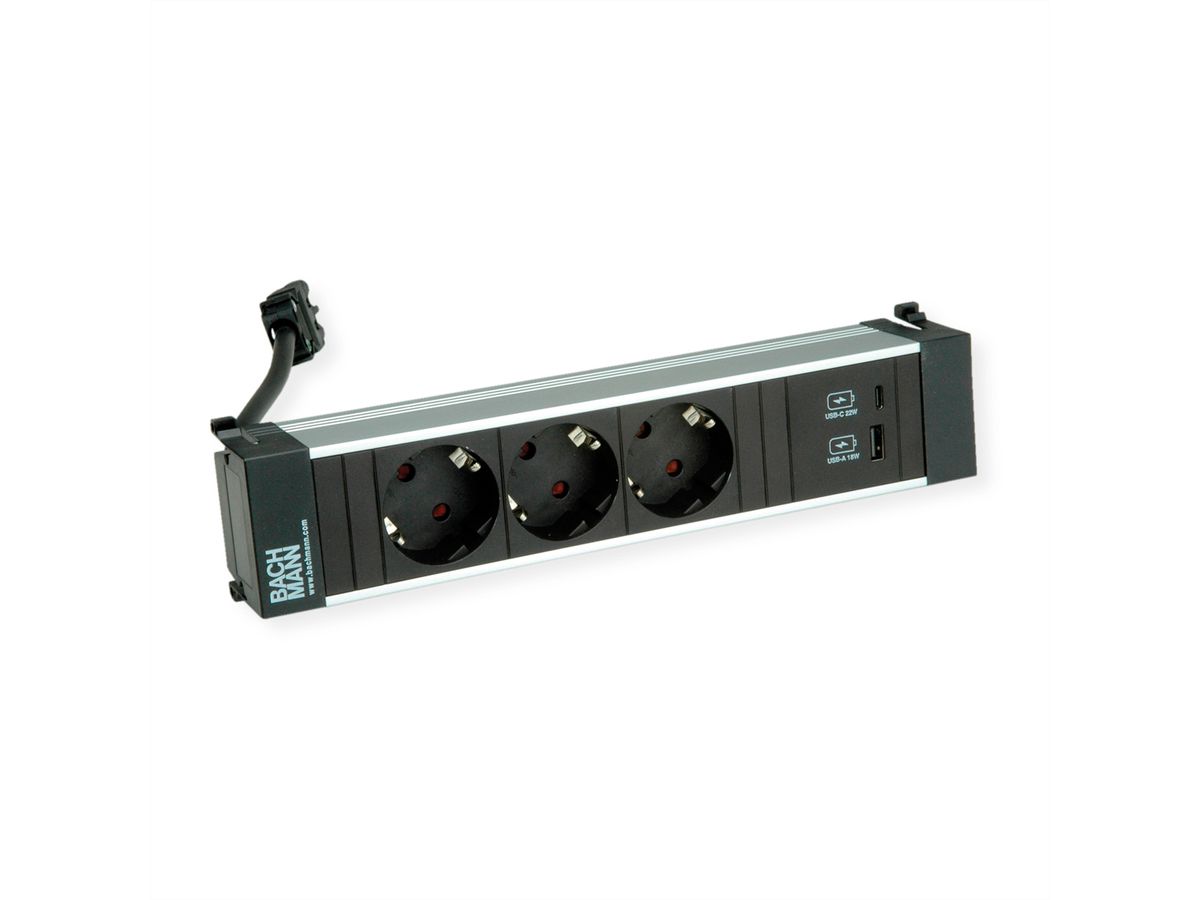 BACHMANN POWER FRAME M 3xCEE7/3, USB A&C 22W Charger 0,2m GST18