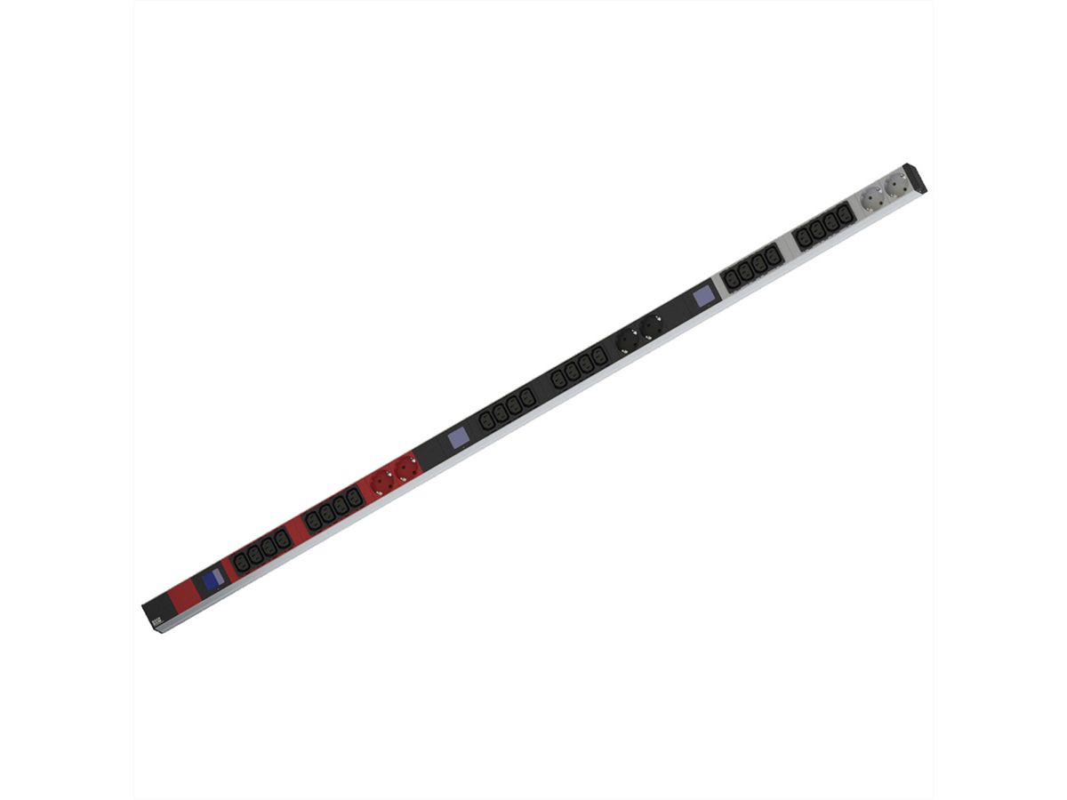 BACHMANN BN0500 19" PDU 1HE 24xC13 6x Schutzkontakt, Leistungsmessung, Anschluss CEE 3x 16A, rot