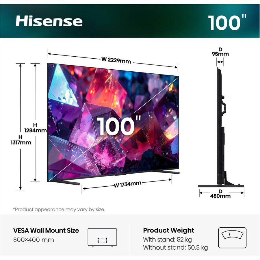 Hisense TV 100Q7S PRO 100", QLED 4K, 144Hz, 400 Nits