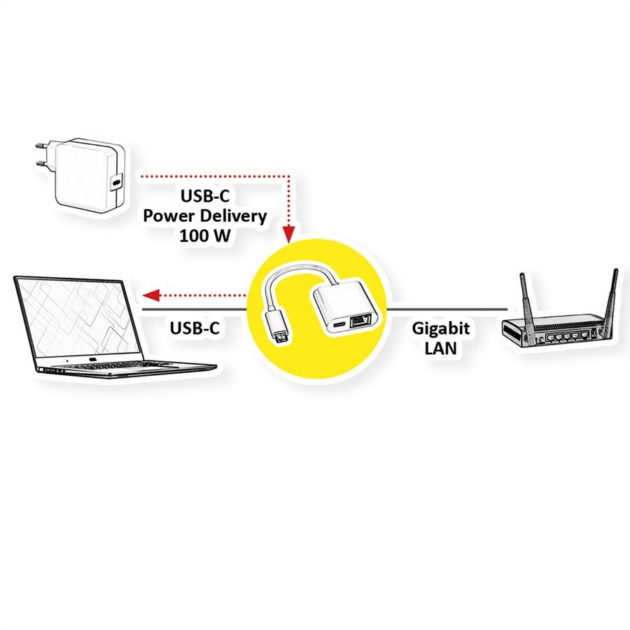 ROLINE Convertisseur USB-C - Gigabit Ethernet, PD port