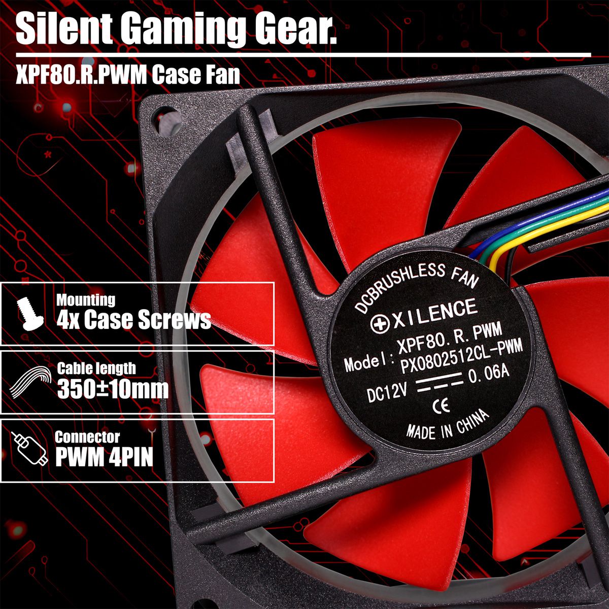 Xilence XPF80.R.PWM 80mm PWM Ventilateur de boîtier, 4PIN