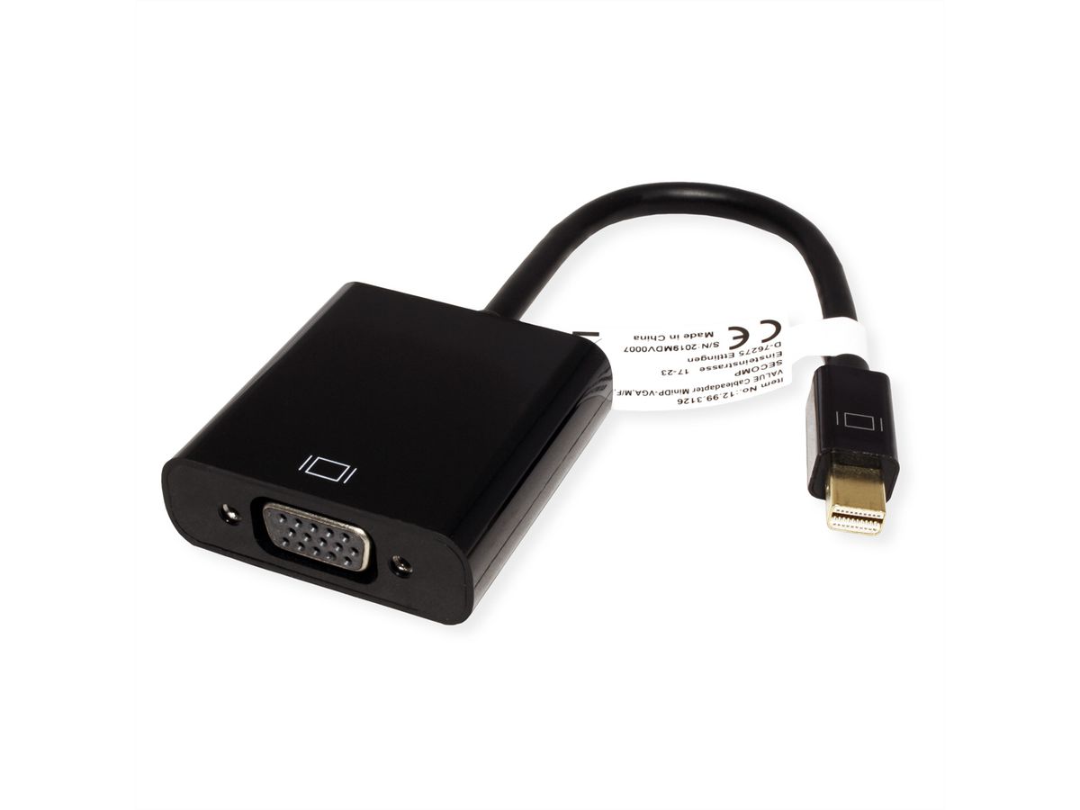 VALUE Mini DisplayPort-VGA Adapter, Mini DP ST - VGA BU, Aktiv