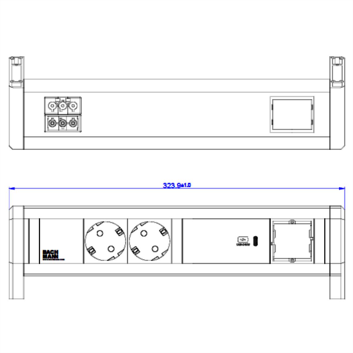 BACHMANN DESK 2xSchutzkontakt USB C, USB Charger 60W 1xABD GST18