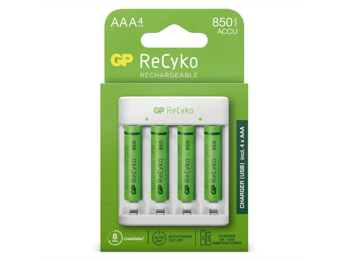 GP Batteries USB-Akku Ladegerät inkl.4xAAA,850mAh,Ladekabel USB-A/Micro