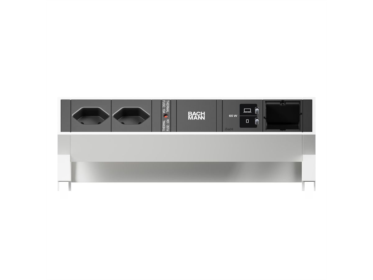 BACHMANN DESK2 2xCH 90° 1xUSB C/C 65W, 1xCM L=0,2m RAL9010