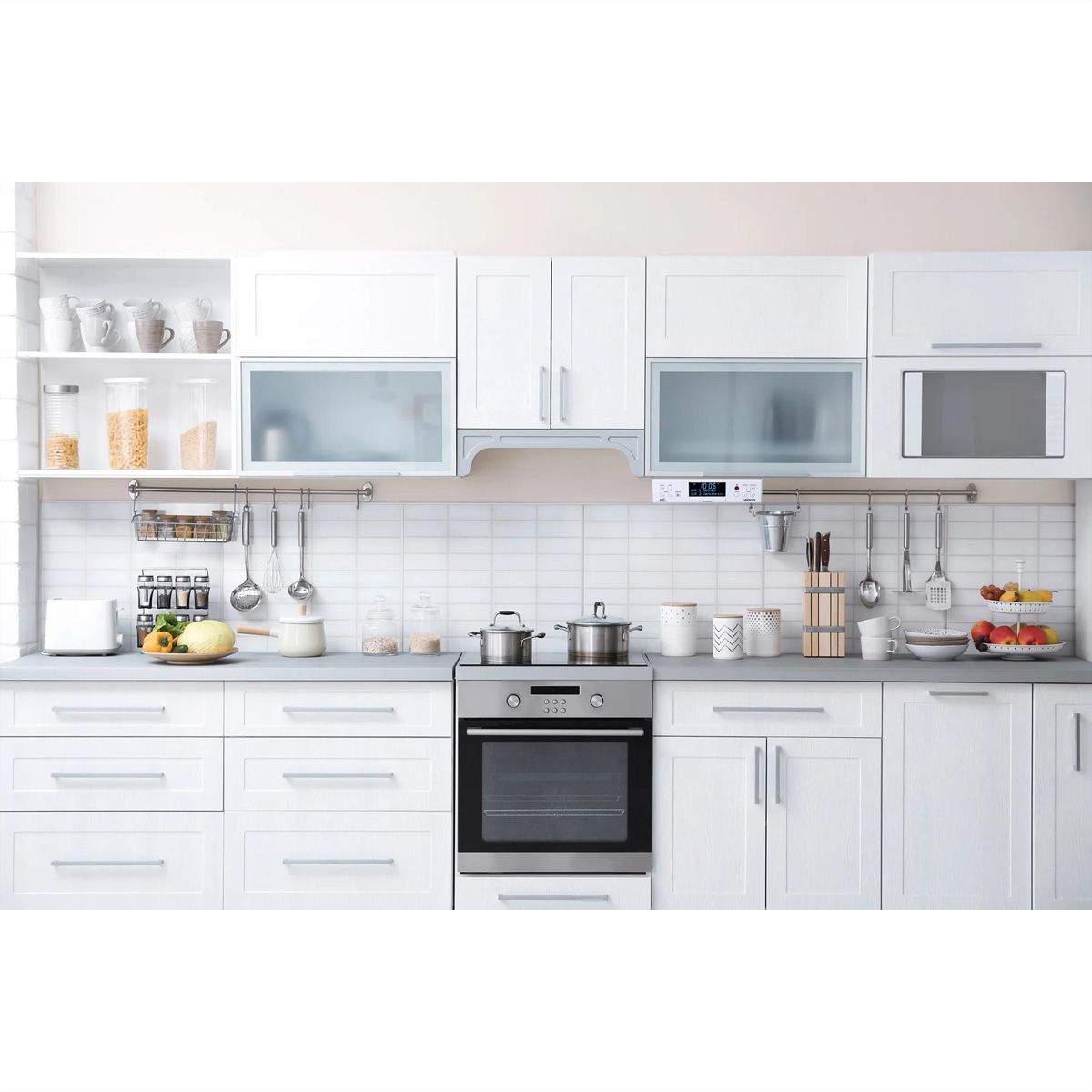 Lenco KCR-190WH - DAB+/FM Küchenradio, BT, LED-Beleuchtung und Timer - Weiss