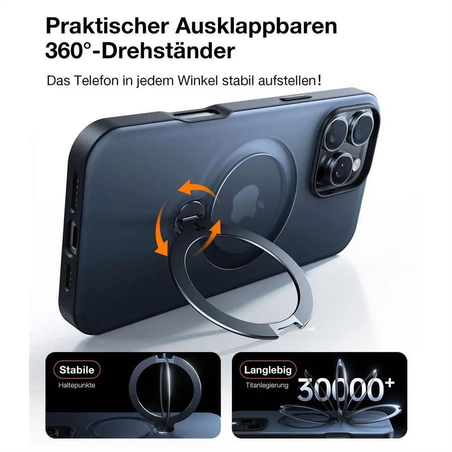Torras UPRO Ostand Spin Schutzhülle, iPhone 16 Pro, MagSafe, schwarz