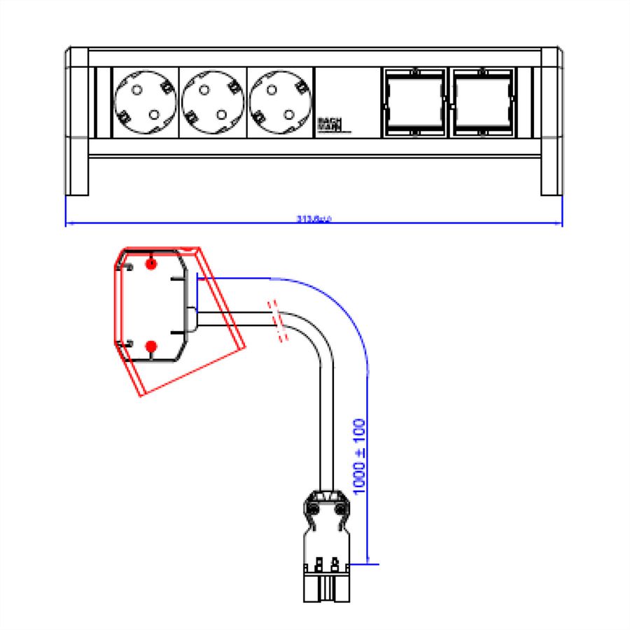 BACHMANN DESK 3xCEE7/3 sw 2xCM, 1m 3G1,5mm² GST18