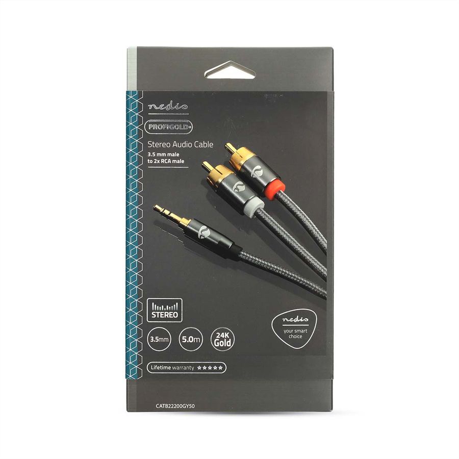 Nedis Stereo-Audiokabel, 1x Klinken ST, 2x Cinch ST, grau, 5 m