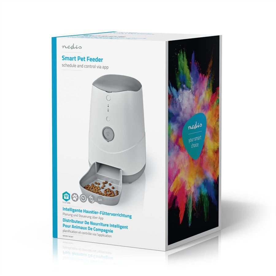 Distributeur de nourriture Nedis SmartLife Wi-Fi 3,7 l pour chiens et chats, Android™ / IOS, Blanc, Gris