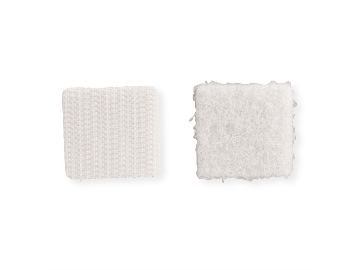 VELCRO® Boutons carrés 25x25mm x 24 blncs, crochets & velours autocollants