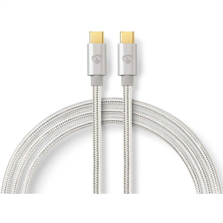 Nedis Câble USB 2.0, Type C-C, M/M, 100W, argent, 1m