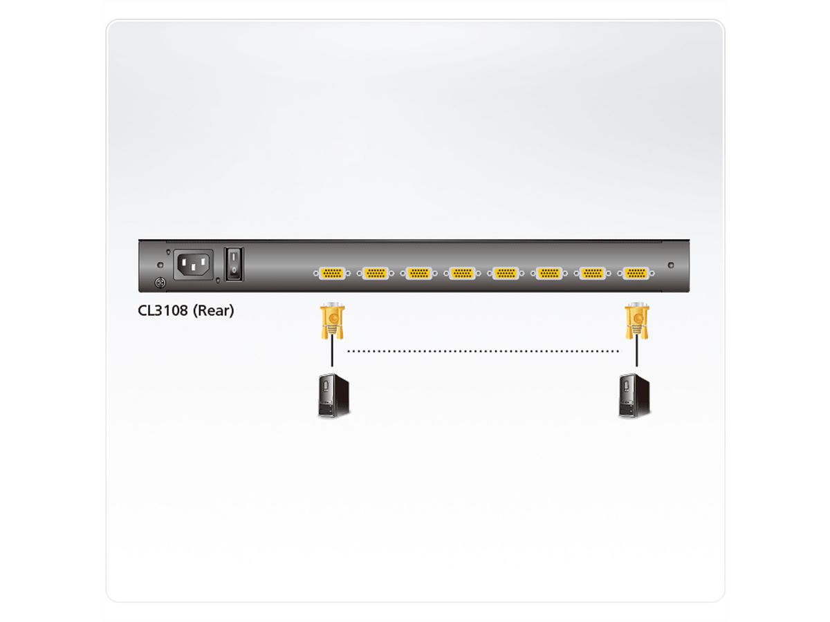 ATEN CL1008M KVM-Switch, 43cm TFT, VGA, PS/2-USB, 8 Port, Keyboard German