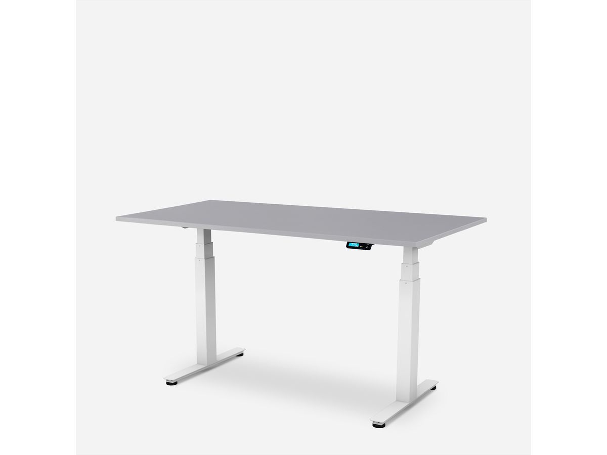 WRK21 Bureau Work 160 x 80 cm, Hauteur réglable, Gris uni / Blanc
