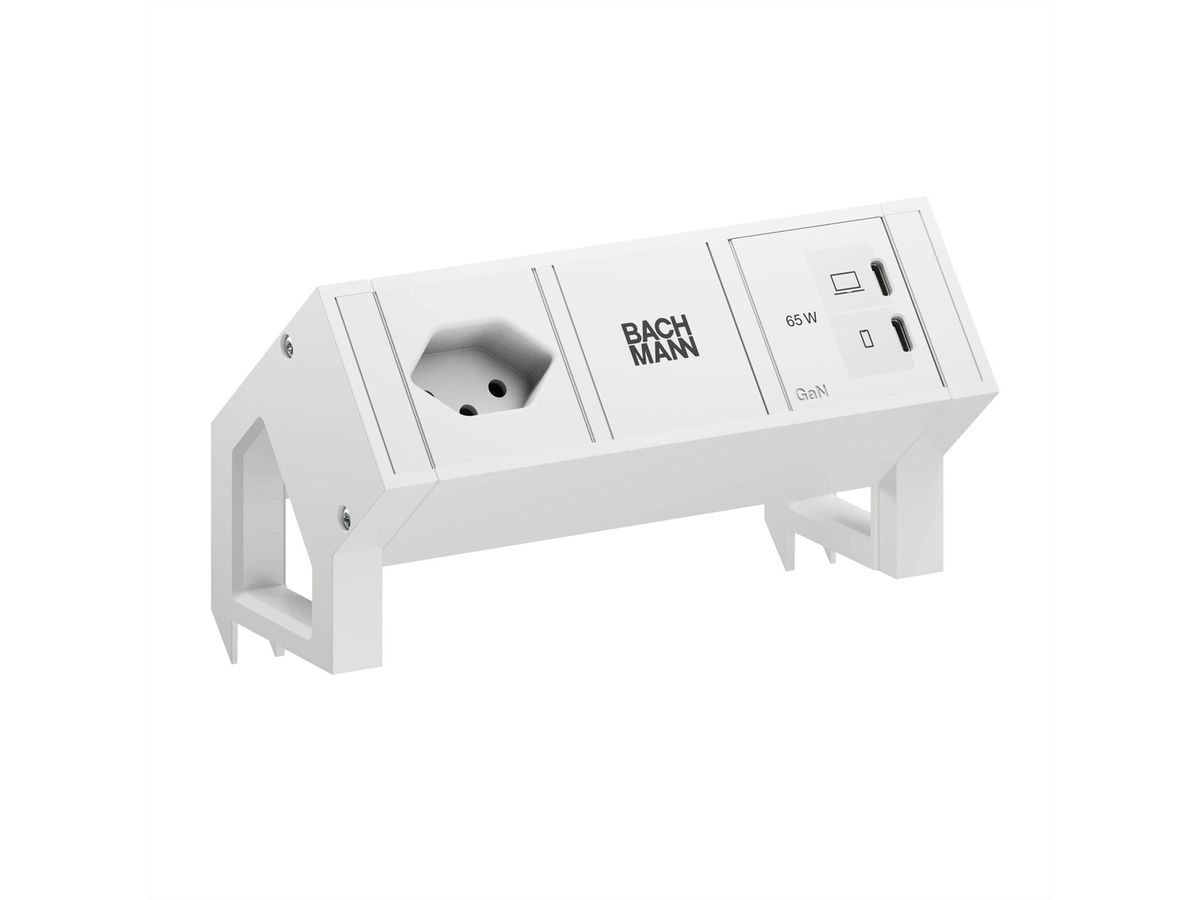 BACHMANN DESK2 white 1xCH 90°, 1xUSB C/C 65W L=0,2m RAL9010
